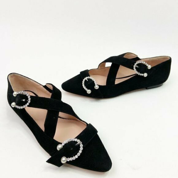 J. Crew Shoes - J. Crew Black Suede Marina Criss Cross Bling Flats